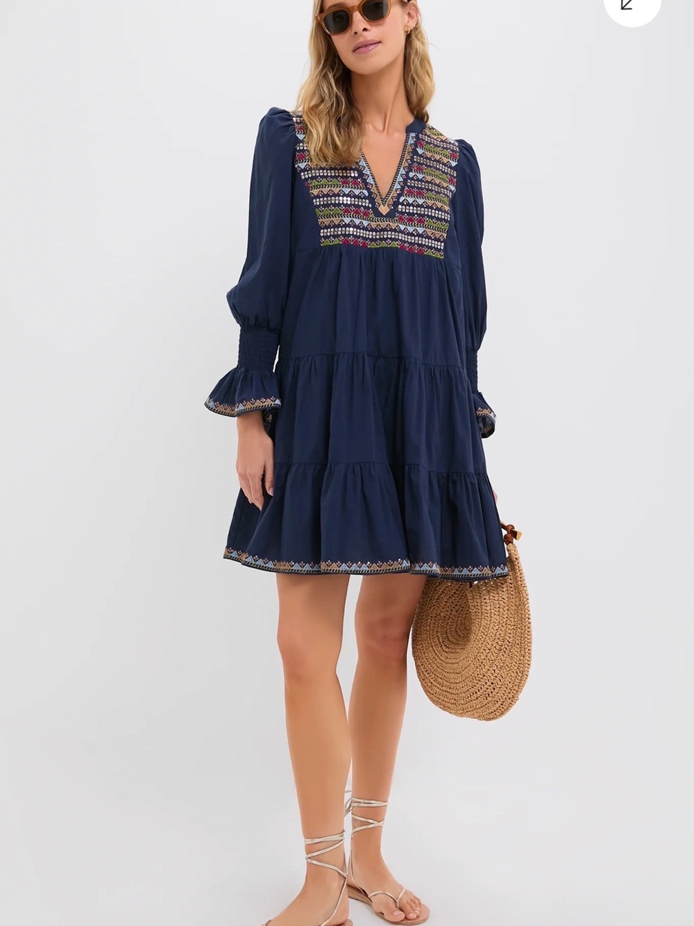 Pomander Navy Embroidered Kenzo Boho Dress